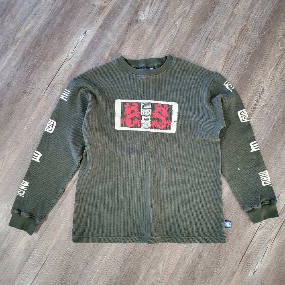 Vintage 90s ICEBOX Olive Green Dragon Graphic Crewneck Size M